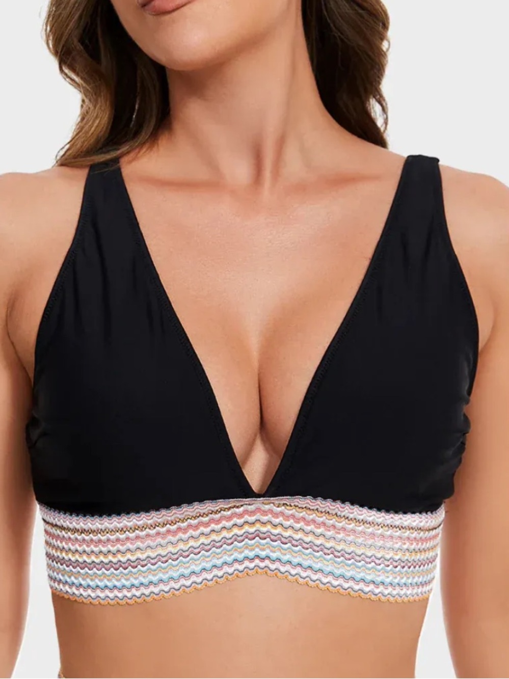 Black Bikini Swim Top with Multicolor Elastic Band
